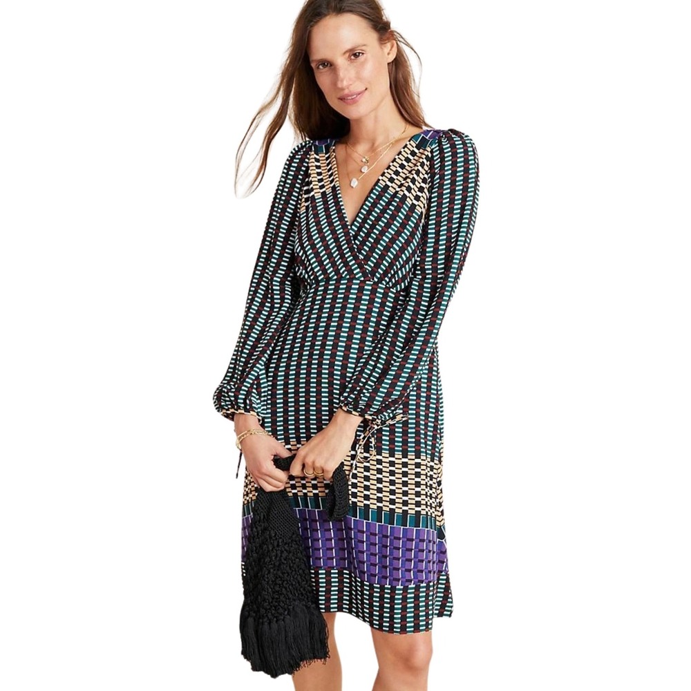 Anthropologie Maeve Dress Womens Size 4 Gianna Geometric Print Empire Waist Mini